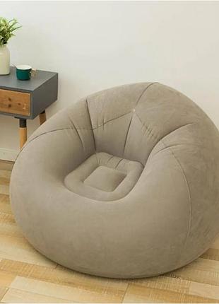 Надувное кресло-пуф inflatable sofa, 110×110×85 см, флокированный пвх, до 150 кг, с насосом, бежевый