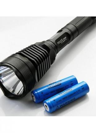 Ручной фонарь аккумуляторный фонарик металлический черный 1180 lumen police bl-q2800 t6 150000w