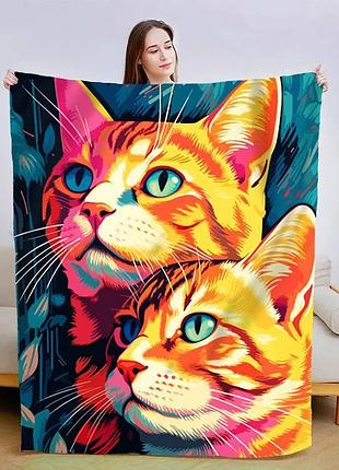 Плед плюшевый на подарок 3d картина котиков 160х200 см 160 см, 135 см