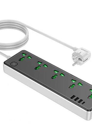 Сетевое зарядное устройство удлинитель hoco ac13a 3 usb/ type-c 5 розеток 1m черный