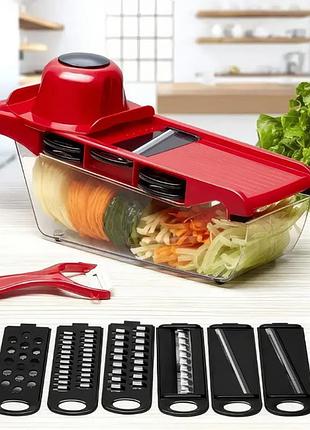 Овощерезка с резервуаром и насадками mandoline slicer 6в1 измельчитель для овощей и фруктов