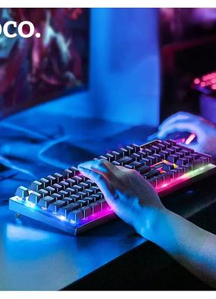 Игровая клавиатура и мышка с подсветкой черная проводная hoco gm18 ru/eng