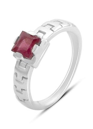 Серебряное кольцо высокогокачества с натуральным рубином 0.883ct, вес изделия 2,69 гр (2165590) 17.5 размер