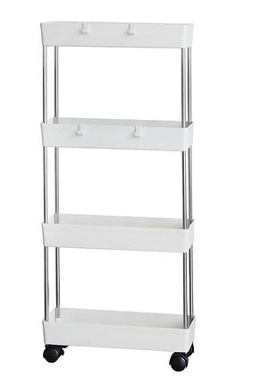 Полиця складна для кухні та ванної з коліщатками 4-ярусна, 40×12,5×90 см, біла