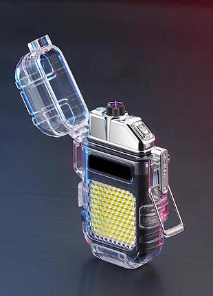 Электроимпульсная usb зажигалка с фонариком double arc lighter, подарочная, две дуги, аккумуляторная