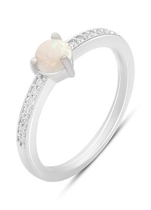 Срібне кільце високої якості з опалом 0.436ct, фіанітами, вага виробу 1,97 г (2195689) 16.5 розмір