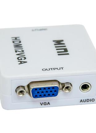 Перехідник з hdmi на vga з доп харчуванням mini hdmi2vga білий конвертер hdmi vga
