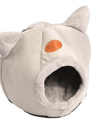 Домик-лежанка с ушками для кошек 35х35х34 см серый (8673)