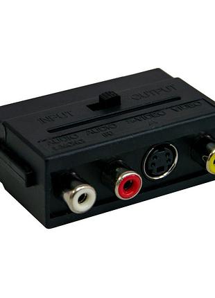 Переходник scart – 3 rca + s-video sh 3009, аудио-видео адаптер, 21-пин скарт-тюльпан с переключателем in/out