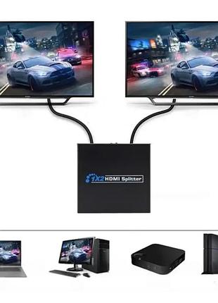 Разветвитель hdmi на 2 монитора, 1x2 hdmi splitter черный, сплиттер hdmi на 2 монитора 1080p, hdmi хаб