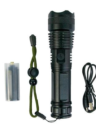 Фонарик x-balog bl-x71 p50 ручной аккумуляторный, черный, светодиодный, usb-зарядка, zoom-фокус, 5 режимов
