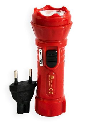 Ліхтар ручний gold kama 1w, акумуляторний, led, з адаптером для зарядки, червоний