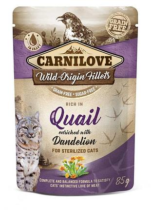 Корм влажный carnilove quail with dandelion д/стерилизованных котов перепела и одуванчик 85 г