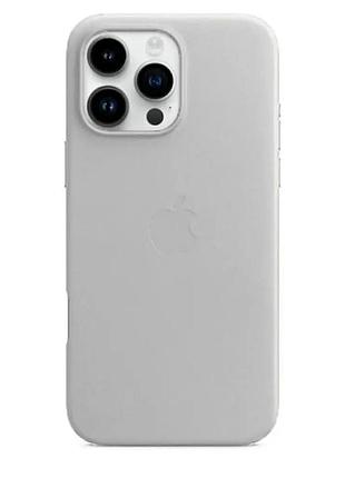 Чехол leather case для iphone 16 pro max серый противоударный с magsafe защита от ударов и царапин