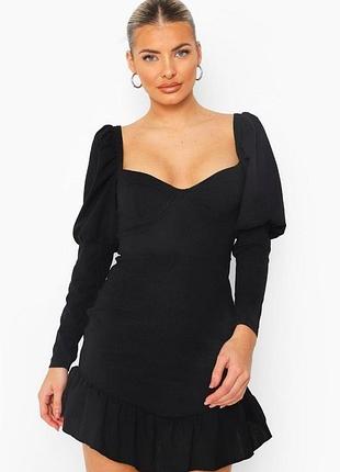Мини-платье с оборками и объемными рукавами boohoo | размер m (44)
