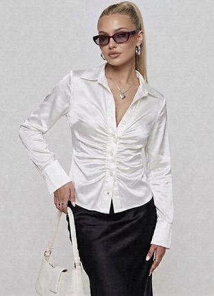 Нова біла блуза-сорочка від zara віскоза з ефектом сатину xs-s