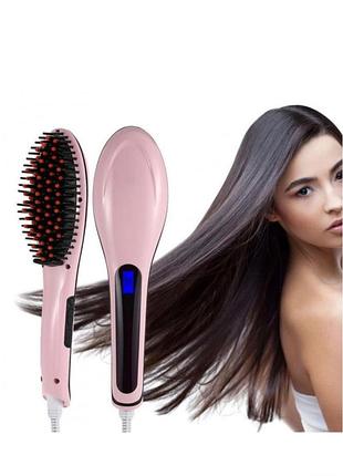 Электрическая расческа-выпрямитель утюг для волос fast hair straightener hqt-906 с led дисплеем pink