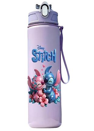 Детская бутылка в школу с кнопкой и ремешком stitch 750 мл tt-255 сиреневая