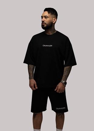 Мужской летний костюм набор!!️calvin klein oversize‼️ черный и бирюза s m l xl xxl оверсайз