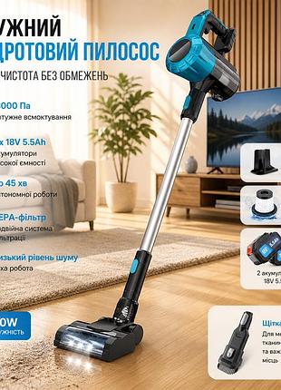 Аккумуляторный пылесос psogpone 550w 45000па для makita 18v: 6-в-1, hepa, 2 акб 5.5ач, led-щетка, velvet black