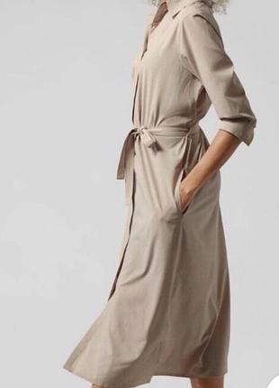 Сукня-сорочка zara, довга, бежевого кольору