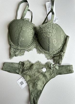Бюстгальтер мереживний шикарний з портопеєю hunkemoller - хакі, рр 75 е