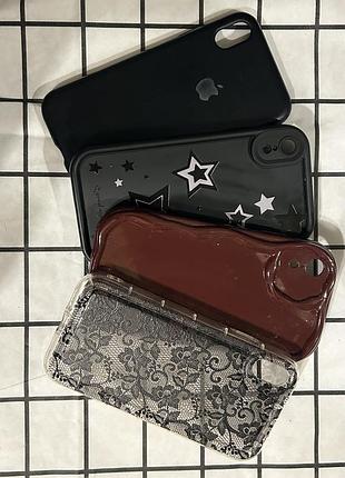 Чохли на iphone xr жіночі набір 4 шт силіконові чорний, бордовий, чорний з зірочками, мереживо