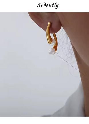 Серьги нержавеющая сталь stainless steel 2 в 1 с бусинами