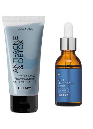 Набор для очистки и борьбы с акне hillary anti-acne & detox skin set