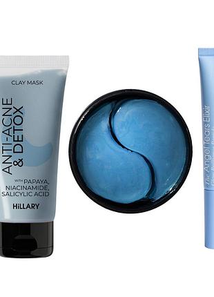 Набор против высыпаний, отеков и тусклых губ hillary anti-acne, anti-puffiness & lip glow set