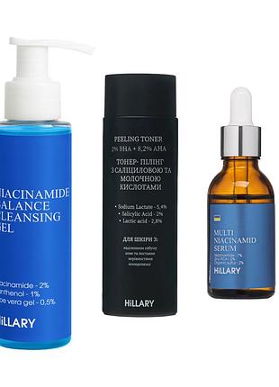 Комплекс для очистки и борьбы с высыпаниями с ниацинамидом hillary cleanse & blemish control set with niacinamide