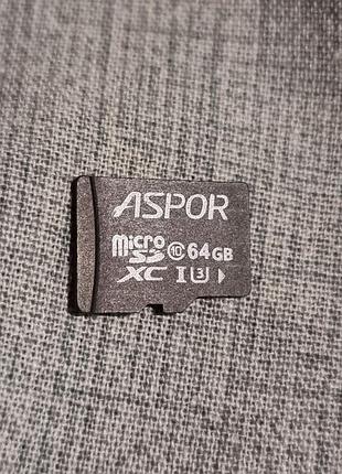 Карта памяти 64 гб aspor 36.7/89.2 microsd microsdxc u3 v30