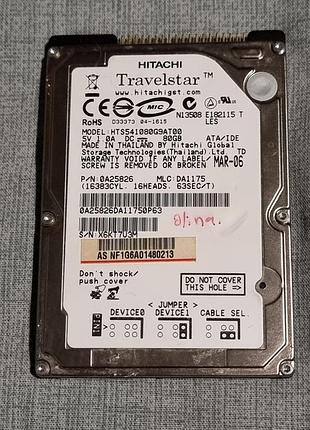 Неробочий ide hdd 2.5 80 гб hitachi 5400 жорсткий диск hts541080g9at00 хітачі ata pata