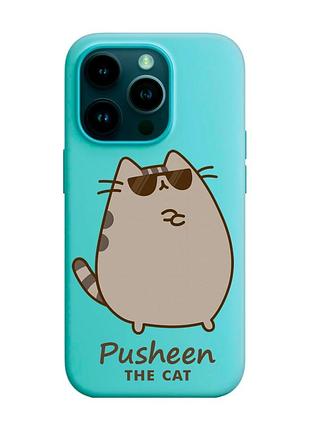 Матовый бирюзовый чехол на apple iphone 14 pro пушин кот (принт 424)