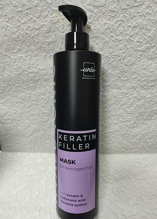Це професійна відновлююча маска для волосся unic professional keratin filler mask 500мл