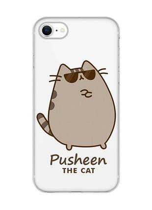 Прозрачный чехол на iphone 7 / 8 пушин кот (принт 424)