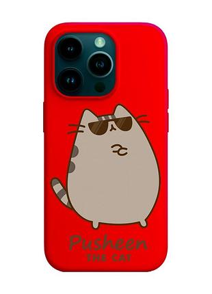Матовый красный чехол на apple iphone 14 pro пушин кот (принт 424)