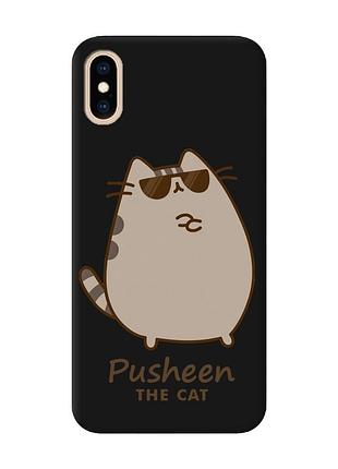 Матовый черный чехол на iphone xs max пушин кот (принт 424)