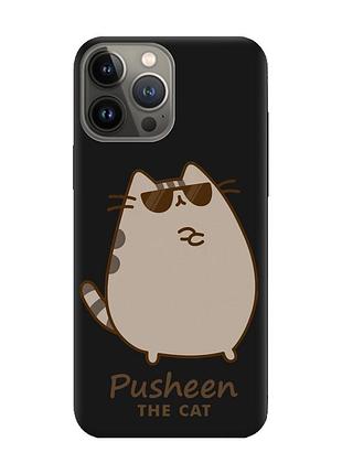 Матовый черный чехол на apple iphone 13 pro пушин кот (принт 424)