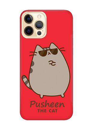 Матовый красный чехол на apple iphone 12 pro max пушин кот (принт 424)