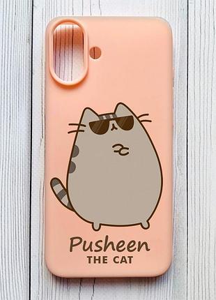 Матовий персиковий чохол на iphone 16 plus пушин кіт (принт 424)