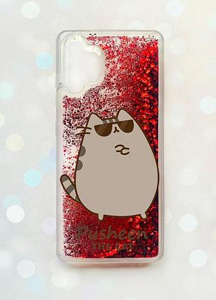 Чехол с плавающими красными блестками на samsung galaxy a32 пушин кот (принт 424)