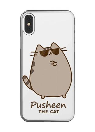 Прозрачный чехол на iphone x / xs пушин кот (принт 424)