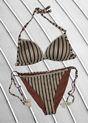 Раздельный купальник calzedonia в полоску коричневый купальник с пуш-ап чашка c женский купальник кальцедония на завязках бикини летний купальник