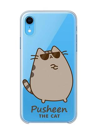 Прозрачный чехол на iphone xr пушин кот (принт 424)
