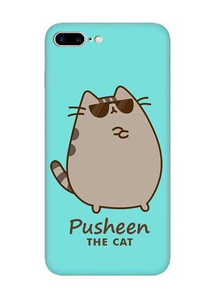Матовый бирюзовый чехол на iphone 7 plus / 8 plus пушин кот (принт 424)