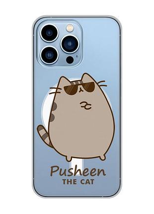 Магнитный чехол на iphone 13 pro max с поддержкой magsafe пушин кот (принт 424)