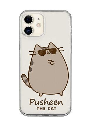 Прозрачный чехол на iphone 12 mini пушин кот (принт 424)