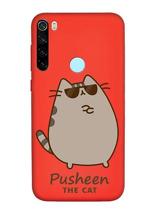 Матовый красный чехол на xiaomi redmi note 8t пушин кот (принт 424)