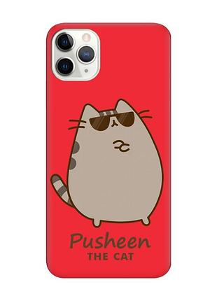 Матовый красный чехол на iphone 11 pro max (6.5) пушин кот (принт 424)